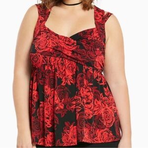 Torrid Women's Red And Black Criss Cross Strap Babydoll Tank Plus Size 2